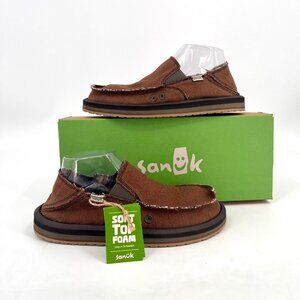 Sanuk Vagabond Men’s Slip-On Loafers Size 8 Brown Canvas Hemp Upper Rubber Sole